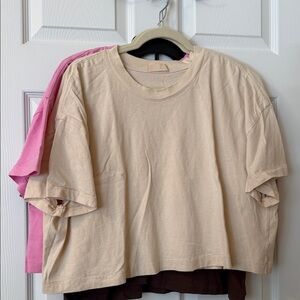 nuuds Short Sleeve Tee - Cream with Pink Accent
